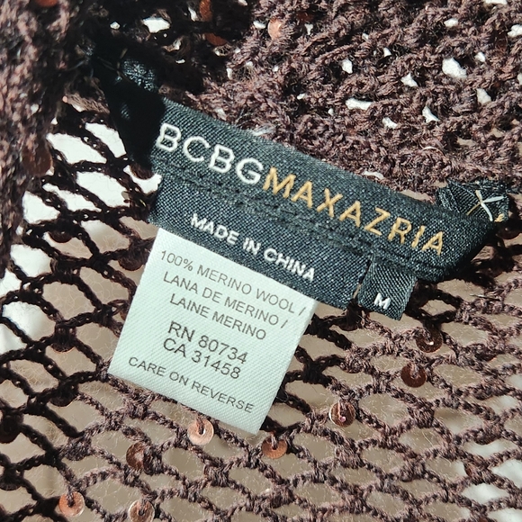 SOLD Brown Sequin Open Knit Wrap Sweater Size Med 100% Merino Wool - Picture 2 of 3